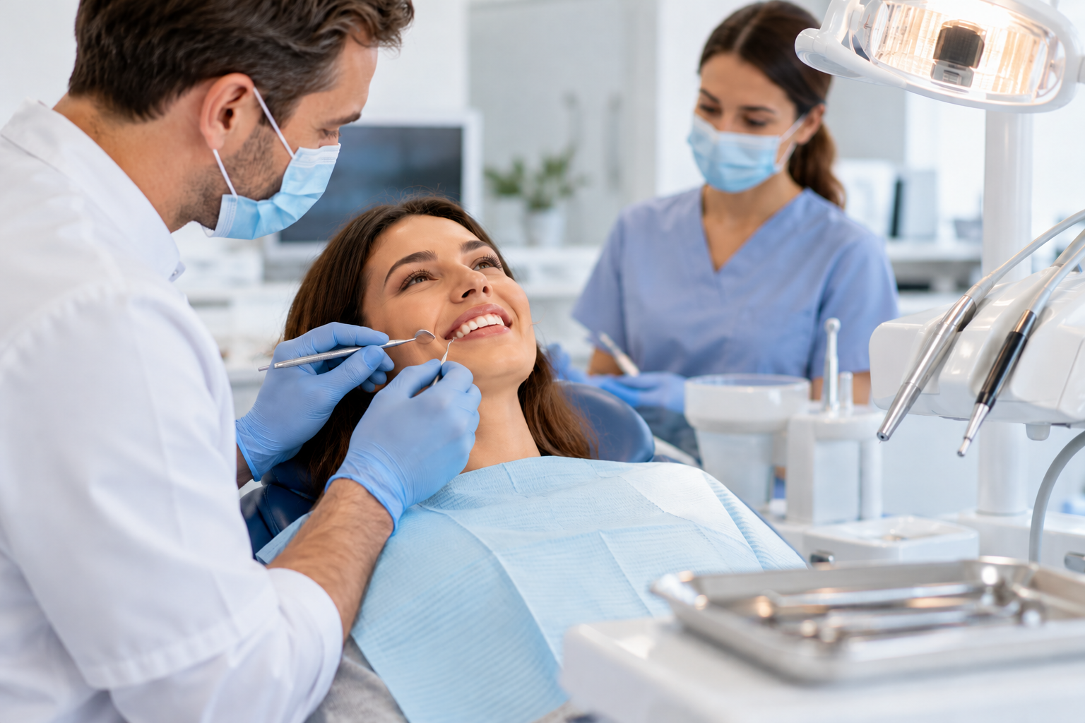 Dentist examining a patient's teeth.